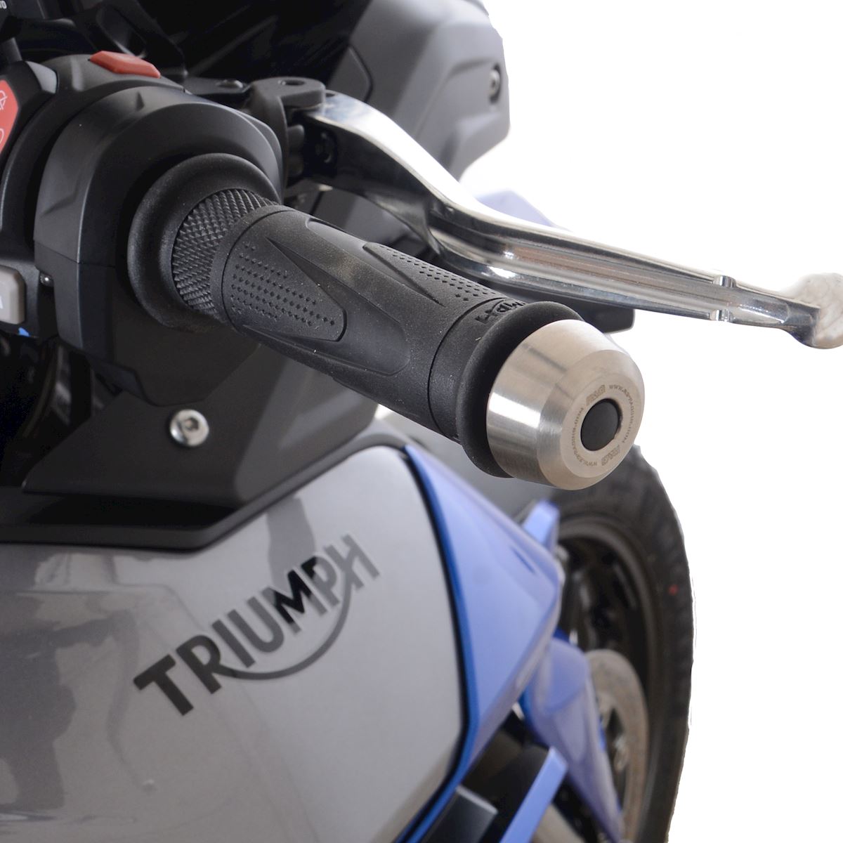 R&G Stainless Steel Bar Ends for the Triumph Trident 800 '26-, Tiger 850 Sport '21-, Tiger 900 Rally Pro '24-, Street Triple 765 RX '26-, GT Pro'24- (no handguards) and 6 others (With bar-end mirrors)