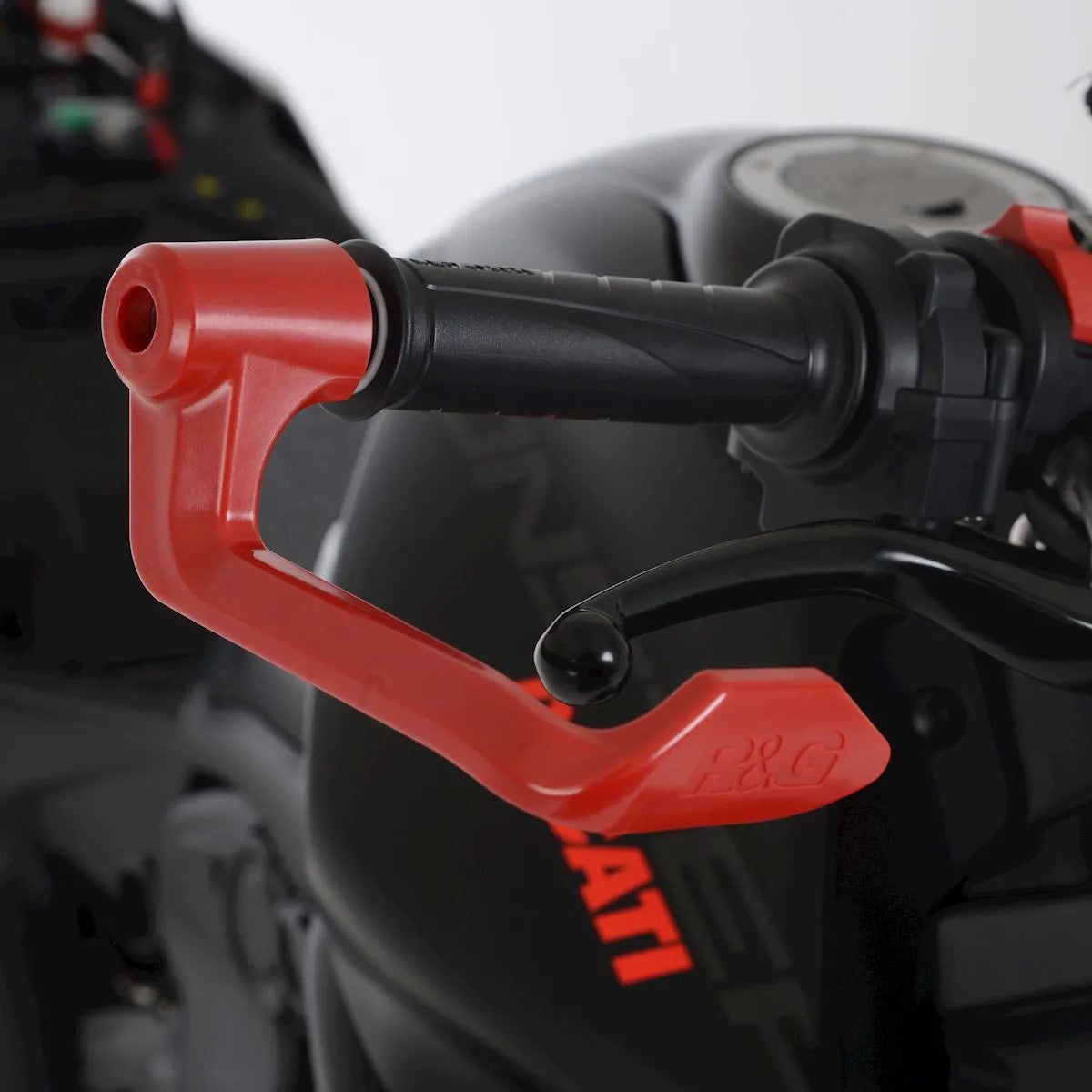 R&G RED Brake Lever Guard for multiple Triumph Models & Moto Guzzi V7 Stone '21- (Bar-End Mirror Models Only)