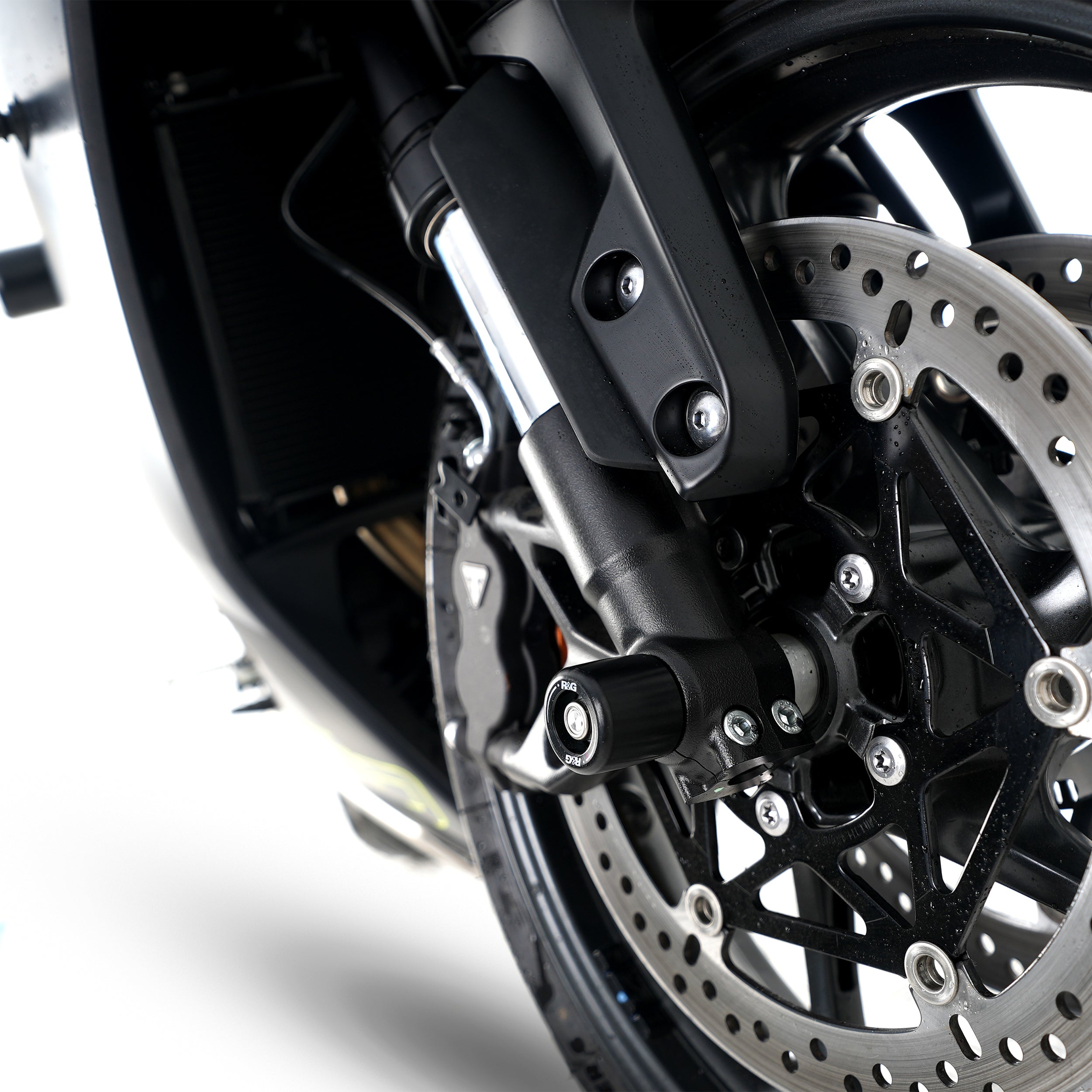 Fork Protectors for Triumph Street Triple R / RS 765 '17-, Street Triple S 765  '17-'20, Daytona 660 '24-, Trident 660 '21-, Tiger Sport 800 '25-,Street Triple 765 RX '26- & & Daytona Moto2â„¢ 765 '20- '24 (small bobbin)
