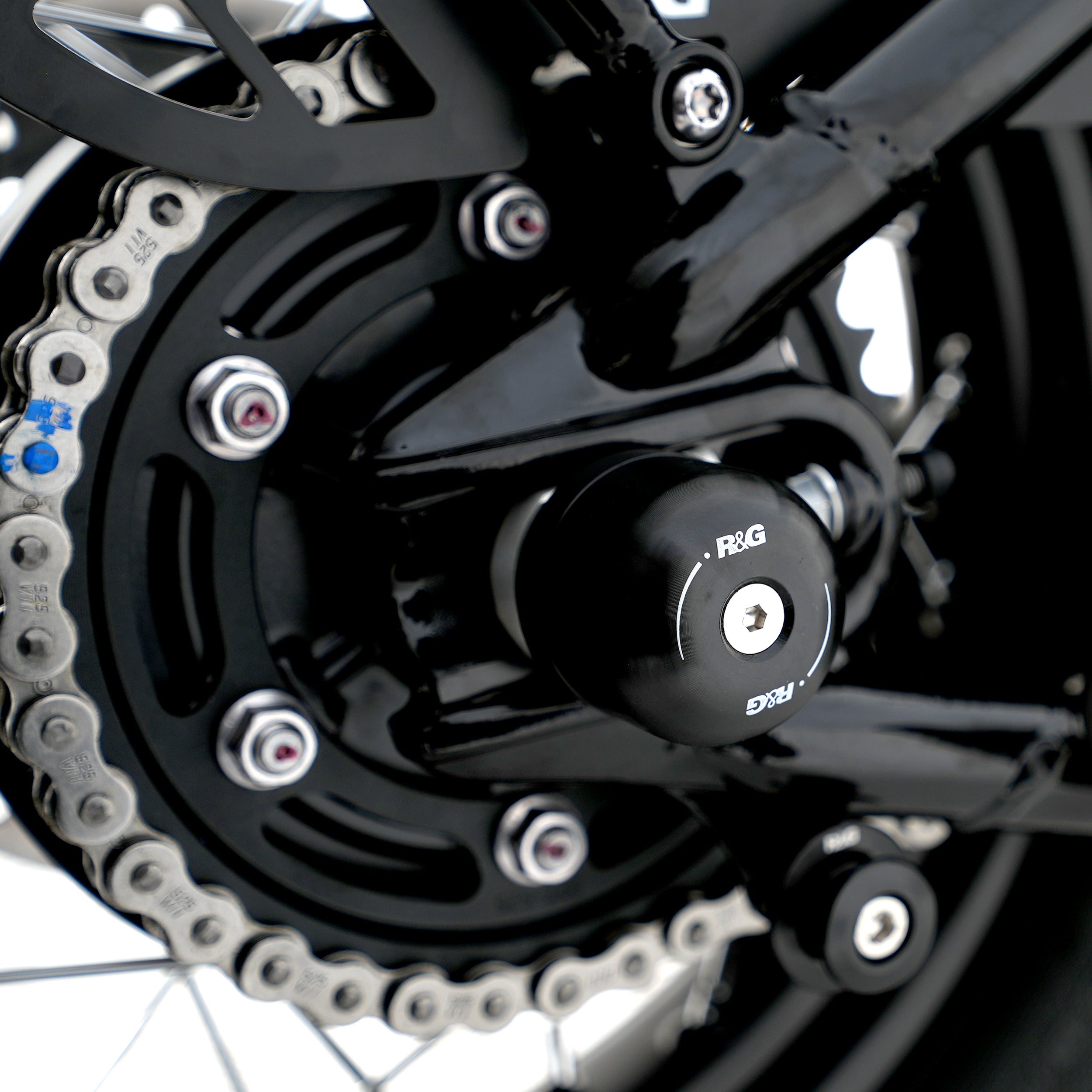 Swingarm Protectors for the Triumph Thruxton 1200 '16-, Thruxton 1200R '16-, Triumph Street Twin '16-, Speed Twin 1200 '19-'21, Speed Twin 900 '22- '24, and 5 others